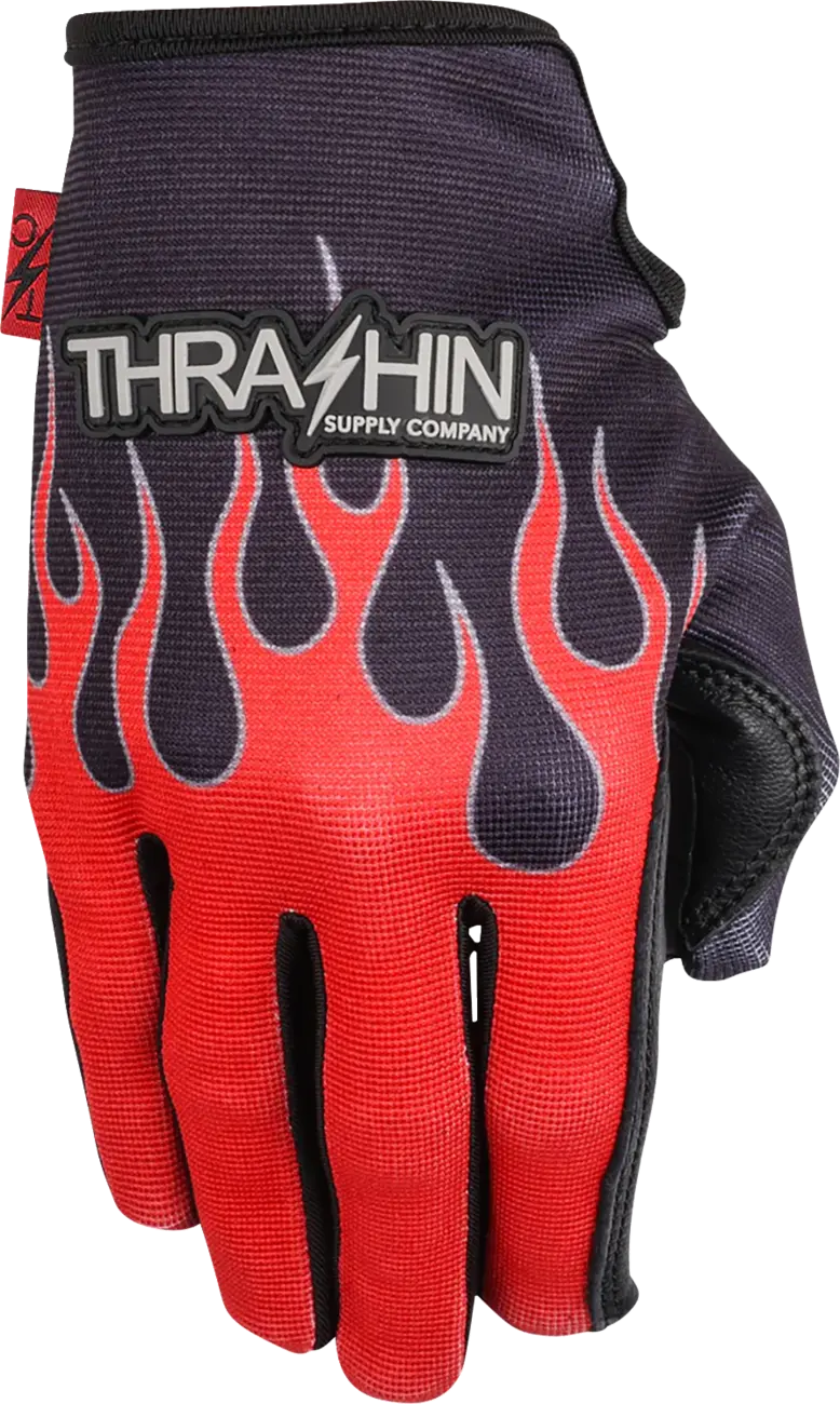 Thrashin Supply Co Stealth Leather Palm Flame Gloves Red
