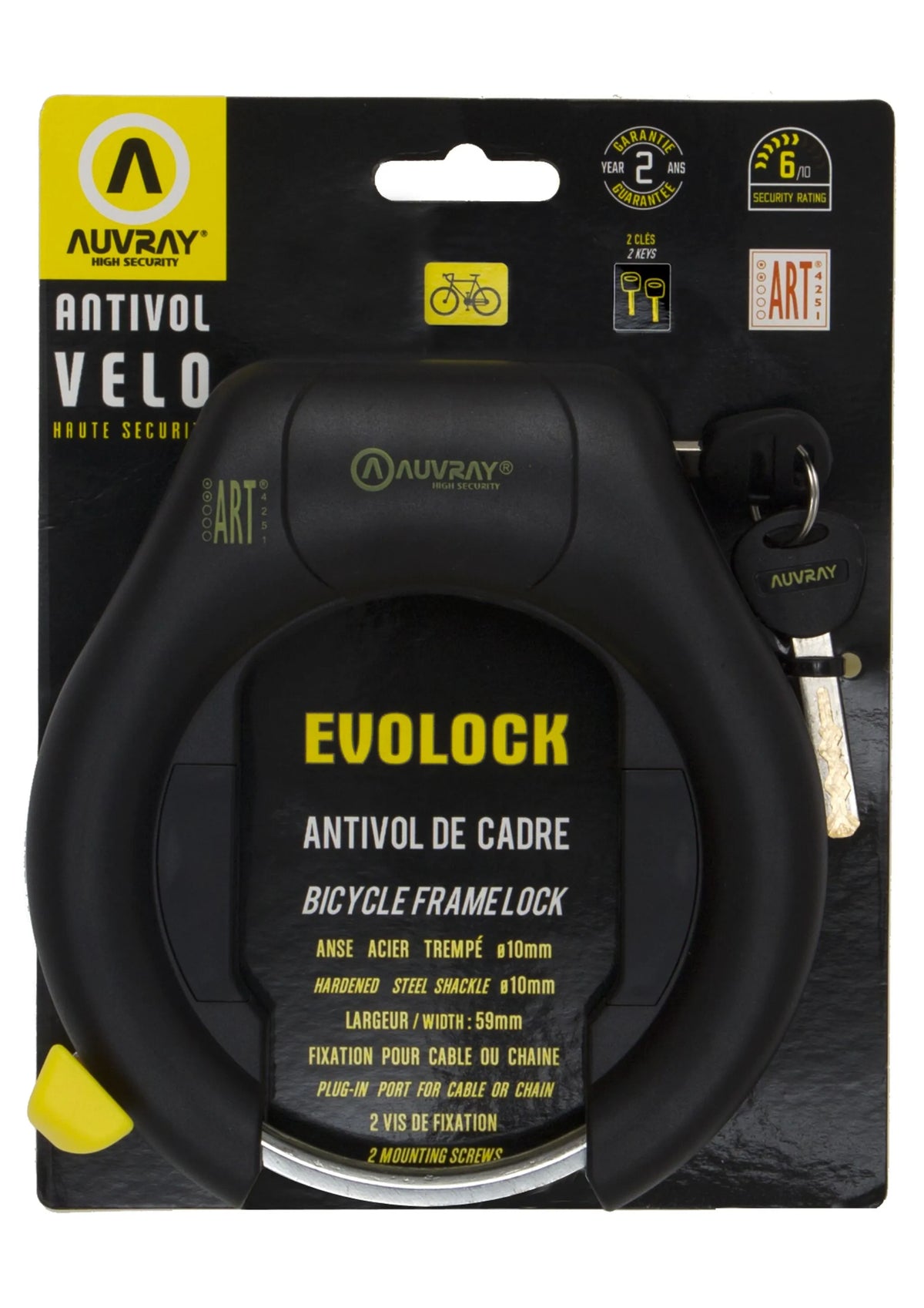 Auvray EVO Lock Frame Lock Black 9mm Shackle 59mm Clearance