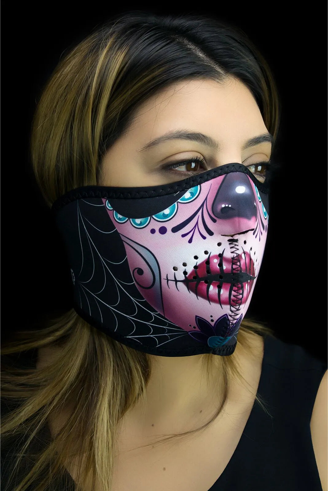 Zan Headgear Neoprene Half Mask Sugar Skull