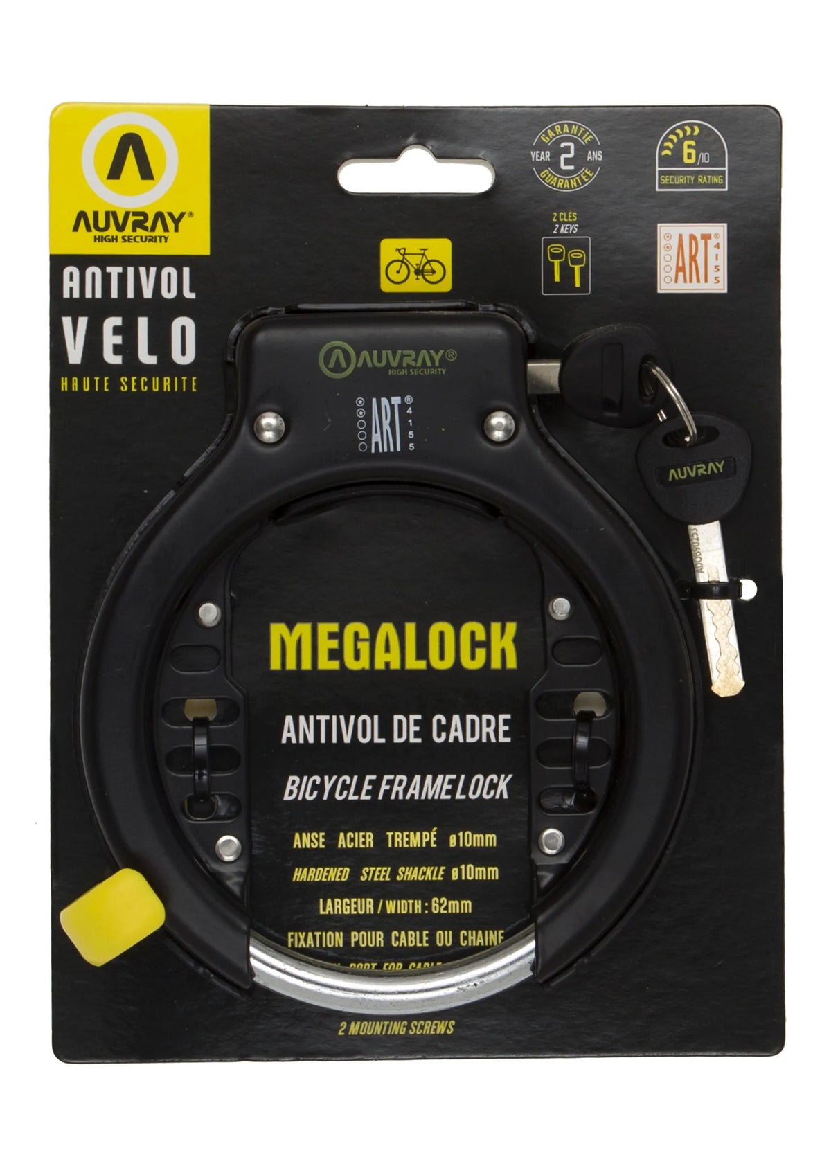 Auvray Mega Lock Horseshoe Frame Lock Black 9mm Shackle 62mm