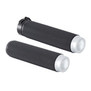 Rough Crafts knurled rubber handlebar grips - Chrome