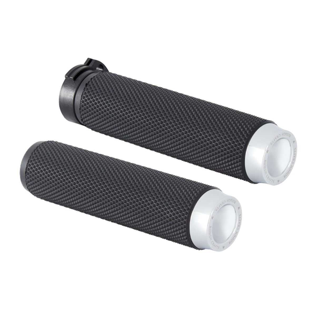 Rough Crafts knurled rubber handlebar grips - Chrome