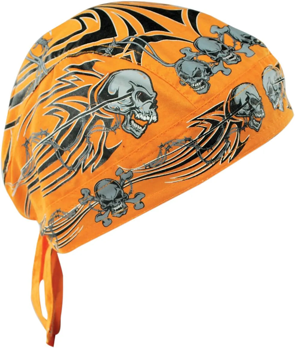 Zan Headgear Flydanna Head Wrap Orange Tribal Skull