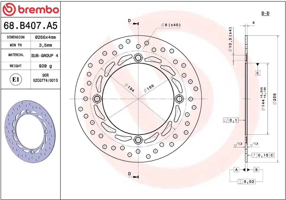 Brembo Serie Oro Prime Line Fixed Brake Rotor