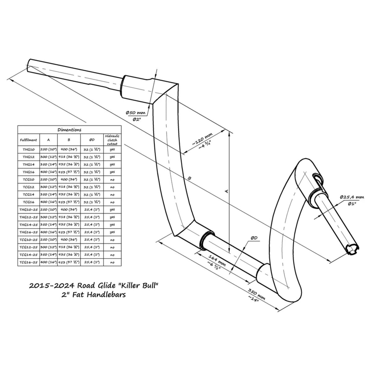Killer Custom Killer Bull 2" fat bar - FLTR/FLHR - 16" rise