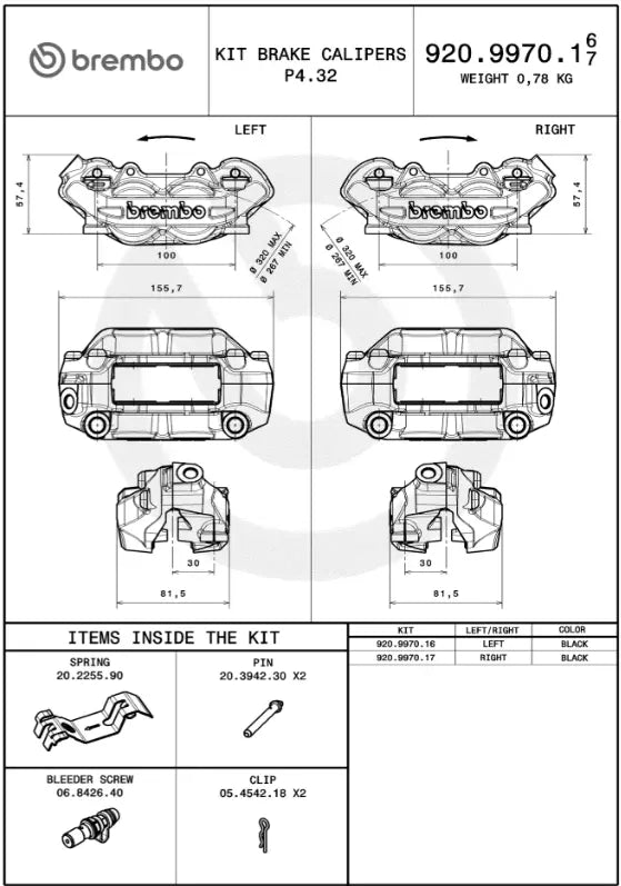 Brembo P4.32 Prime Line Front Left Brake Caliper 100mm