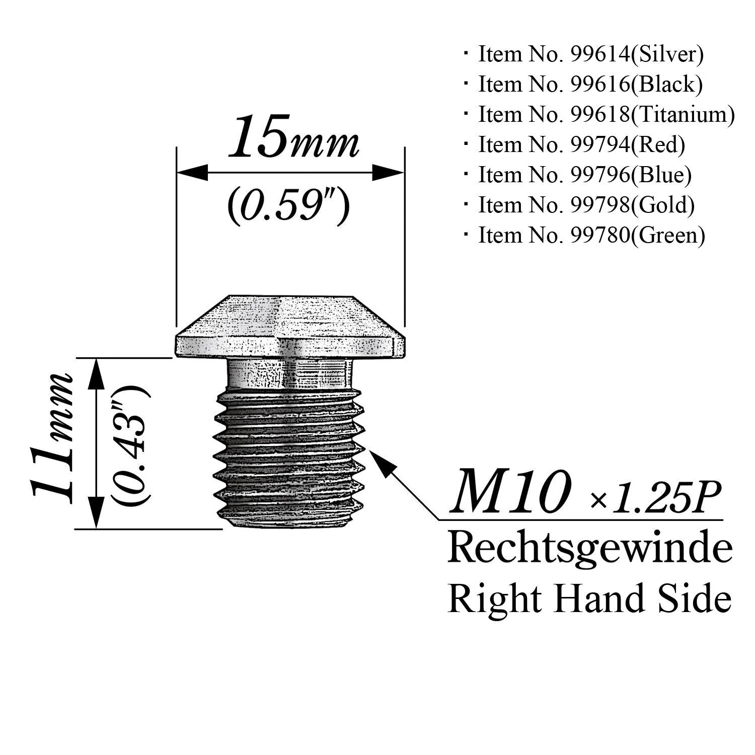 Daytona M10 X 1.25 Mirror Plug Bolt