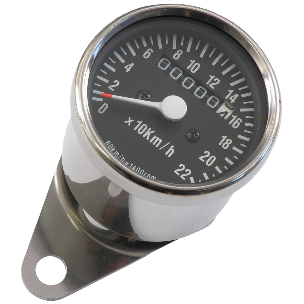 MCS Mini speedometer 1:1 kmh chrome with black face plate