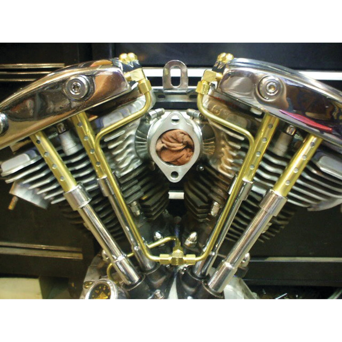 Paughco 'Old STF' dual rocker box oil lines - Brass