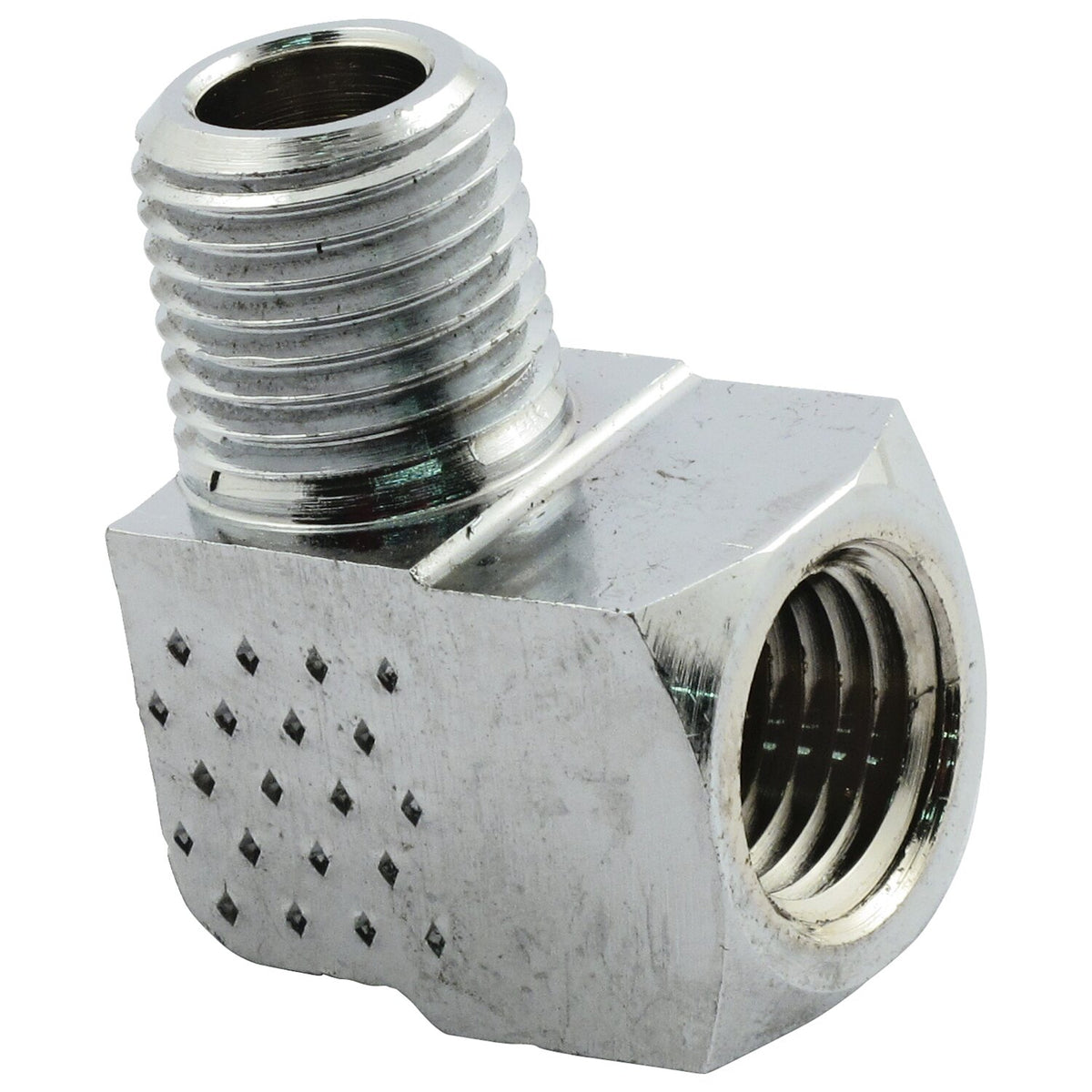 MCS Adapter oil line fitting 90 degrees - 1/4" NPT - Chrome