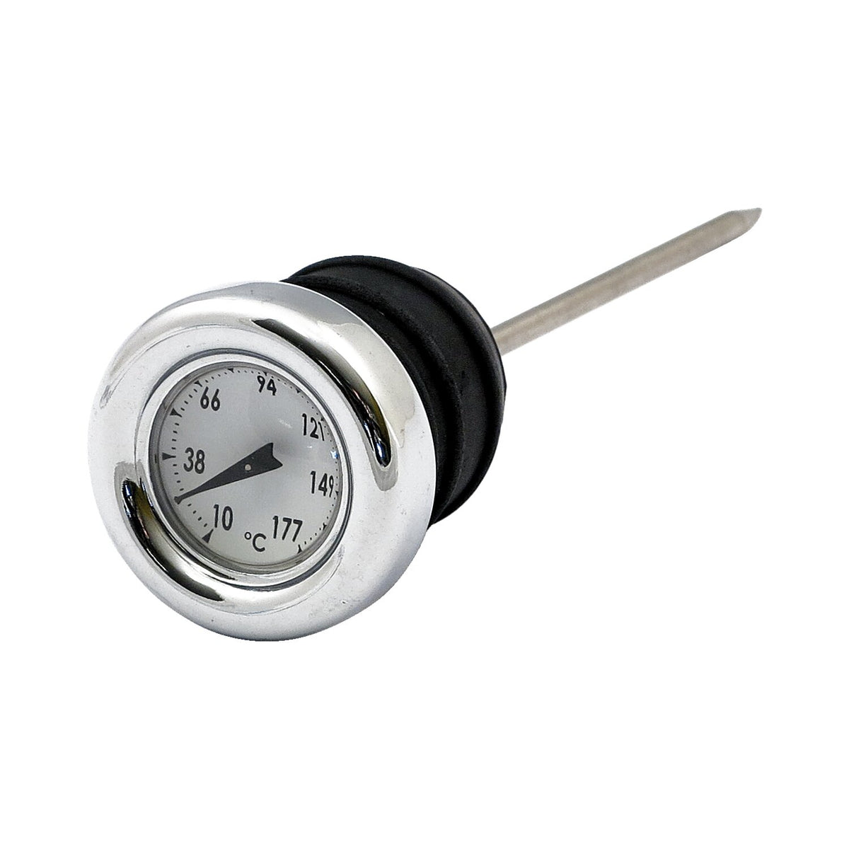 MCS Oil tank dipstick with temperature gauge - Chrome white face