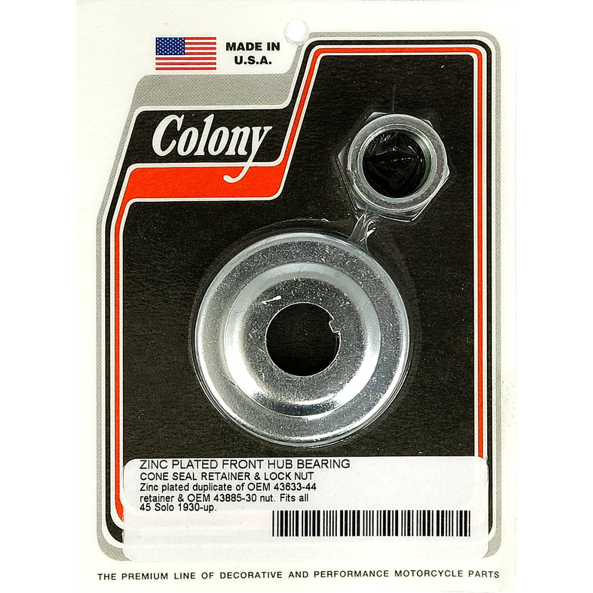 Colony wheel bearing cone seal retainer & nut kit - Zinc