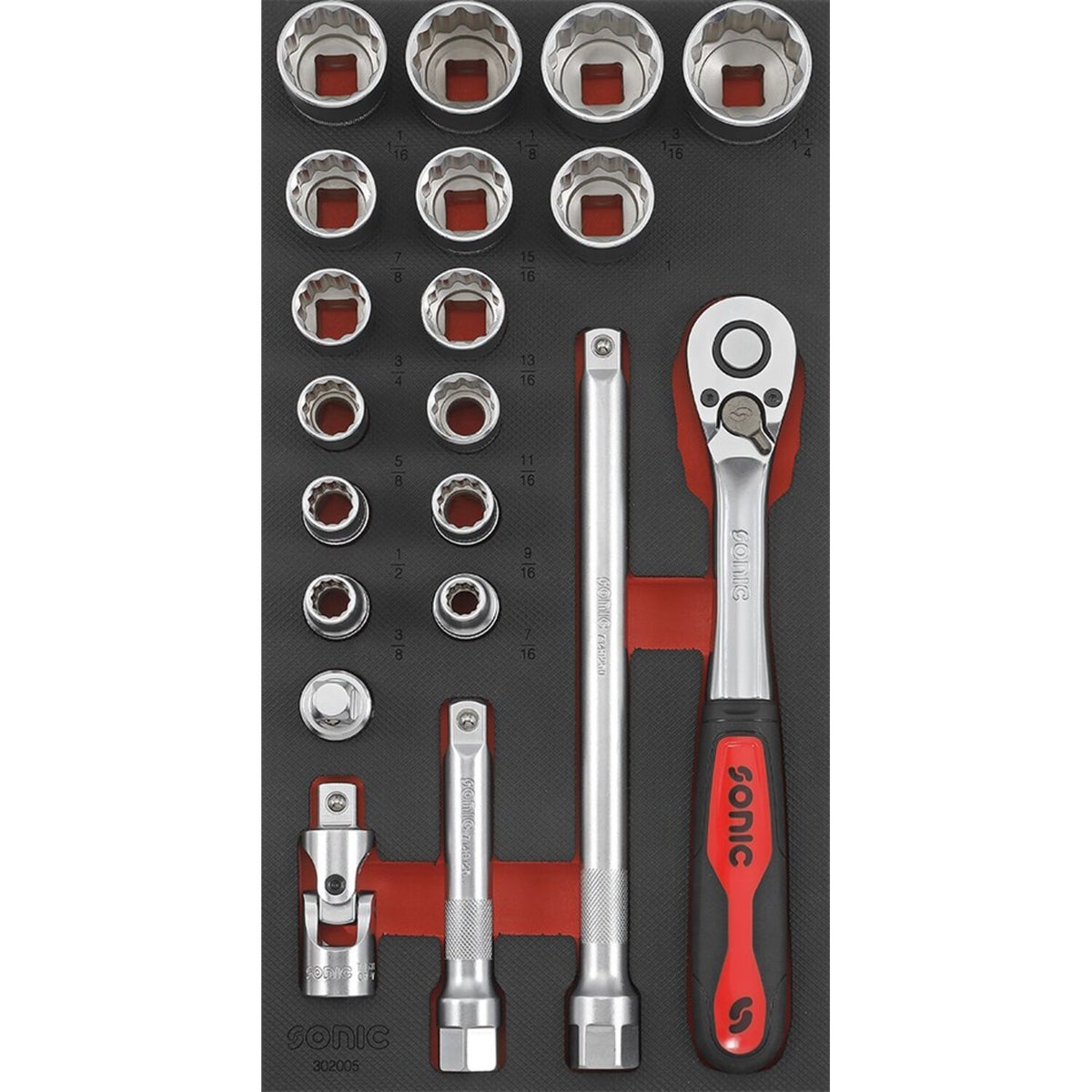 Sonic 1/2" drive socket set - 20-piece - US/SAE sizes