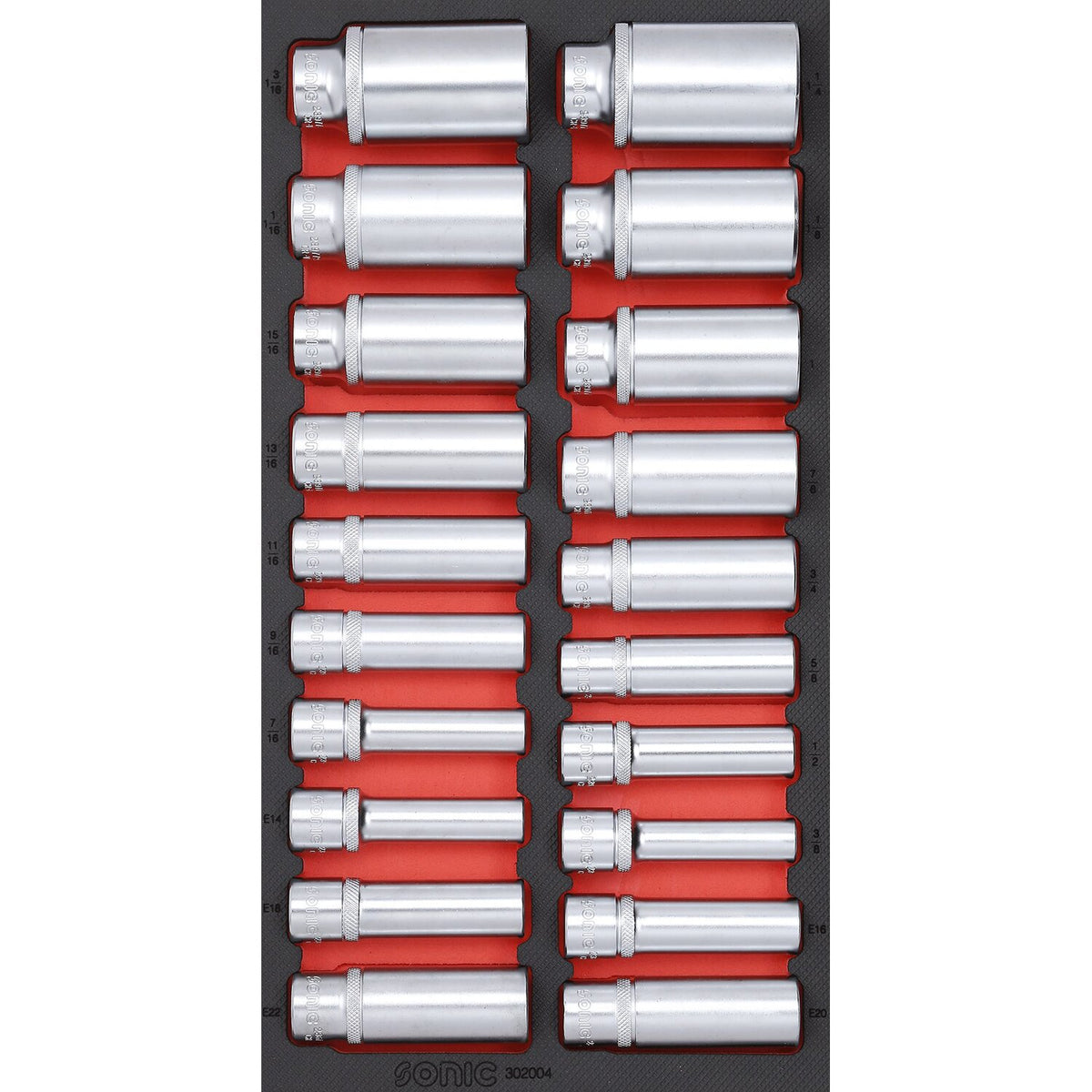 Sonic 1/2" drive Deep socket set - 20-piece - US/SAE sizes