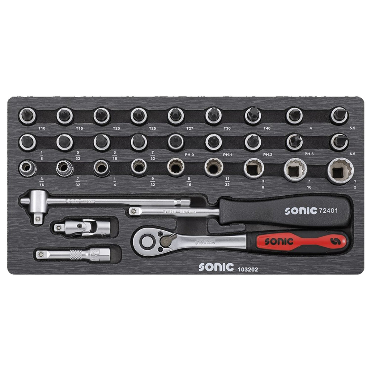 Sonic Combination socket set 1/4'' 32-piece - US/SAE sizes