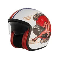Premier Helmets Vintage Pin Up Open Face Helmet - Matte Red/white
