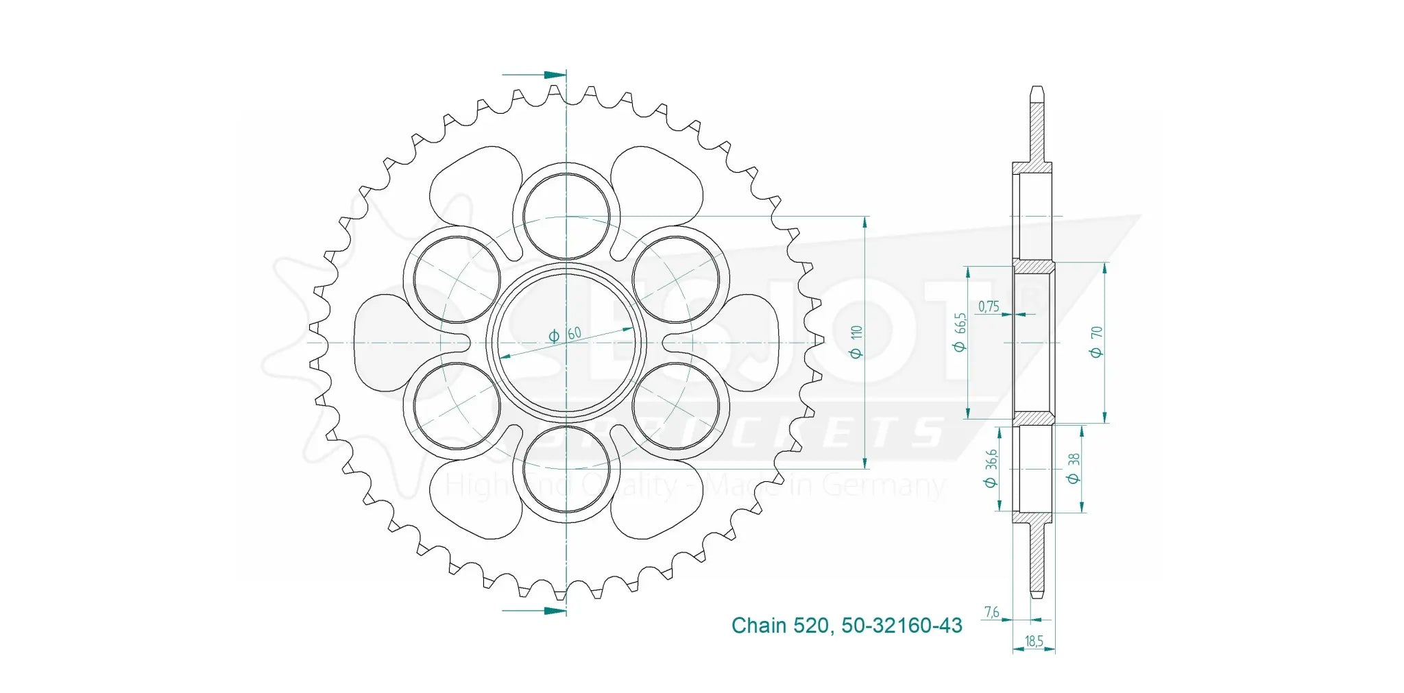 Esjot 520 Steel Rear Sprocket - 43t