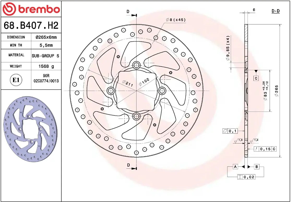 Brembo Serie Oro Brake Rotor Fixed Prime Line