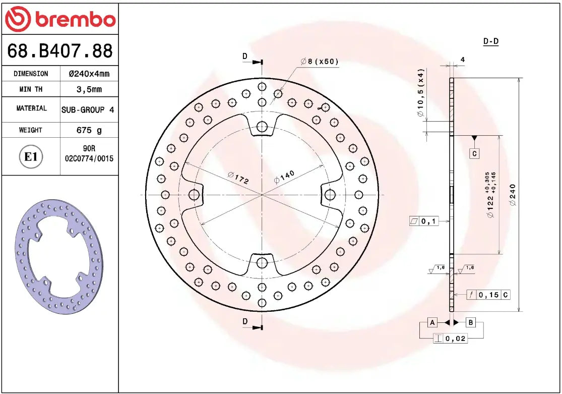 Brembo Serie Oro Fixed Brake Rotor - Rear