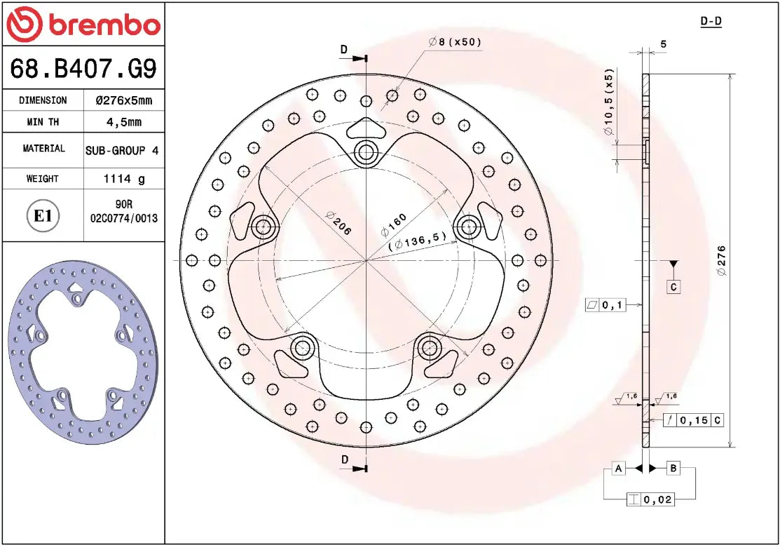 Brembo Serie Oro Prime Line Fixed Brake Rotor