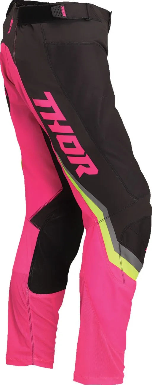 Thor Women's Pulse Rev Pants - Black/Yellow/Charcoal/Pink Fluo