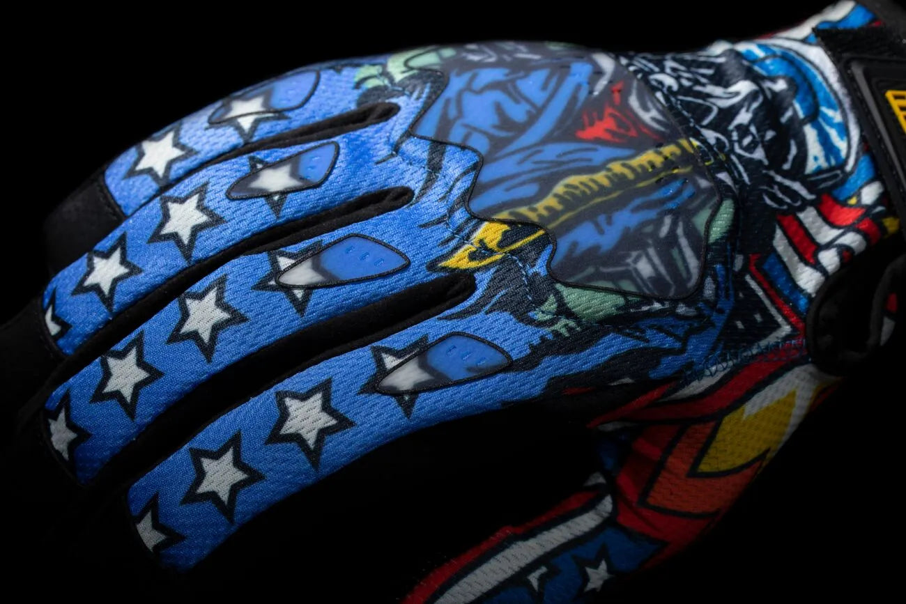 Icon Hooligan Ce Flyboy Gloves - Black/Blue/Red/White