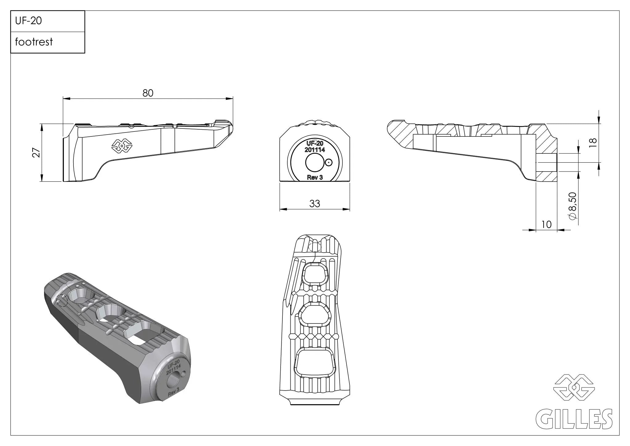 GILLES TOOLING UF20 Pillion Footrest Kit