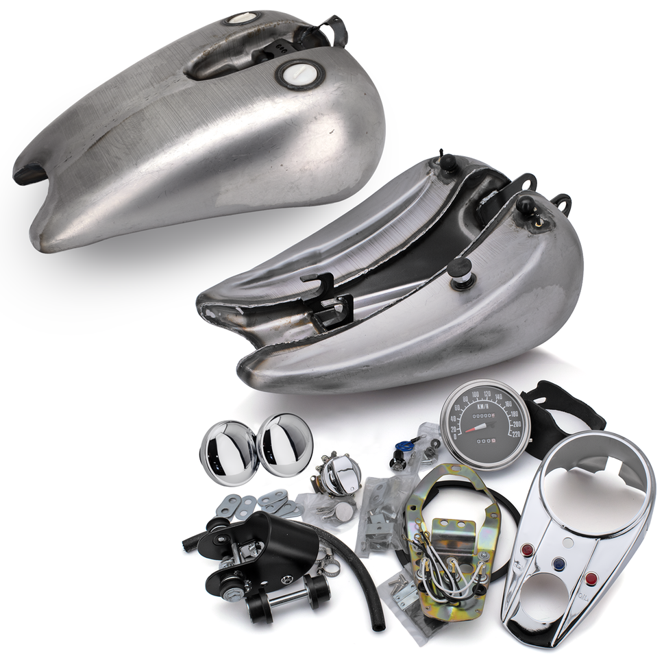 Zodiac One Piece Stretched Tank, Dash & Speedo Kits for Sportster – Gas- & Oil Tank