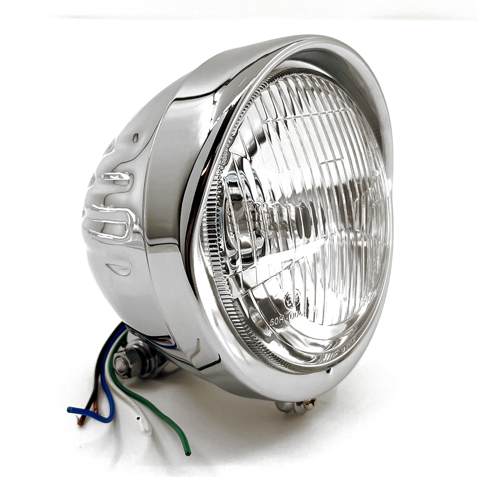 Zodiac Chrome Springer Style Headlight, Late Model with Grooves and Visor – Electric & Light