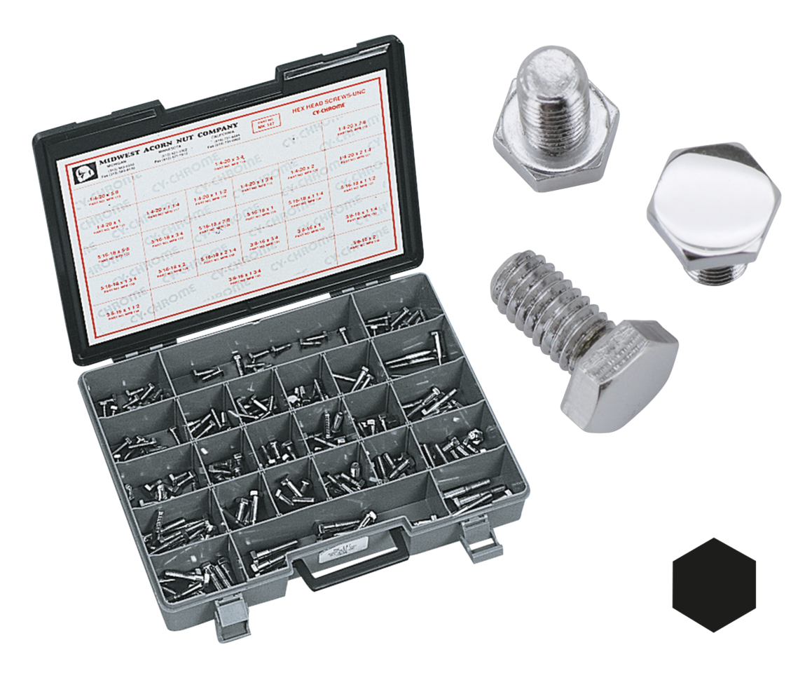 Midwest Acorn Nut Company Chrome Plated Hex Head Cap Screws Assortment – Hardware