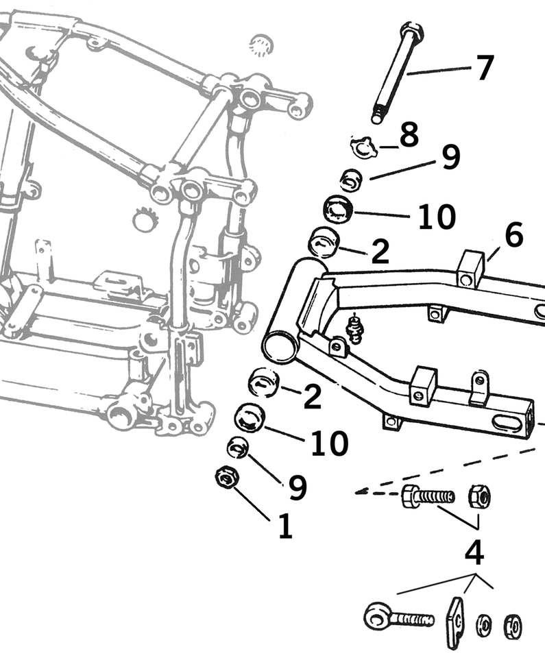 Zodiac Swingarm Parts for 4-SPEED Big Twin 1958-1986 Except Softail – Frame & Rear Suspension