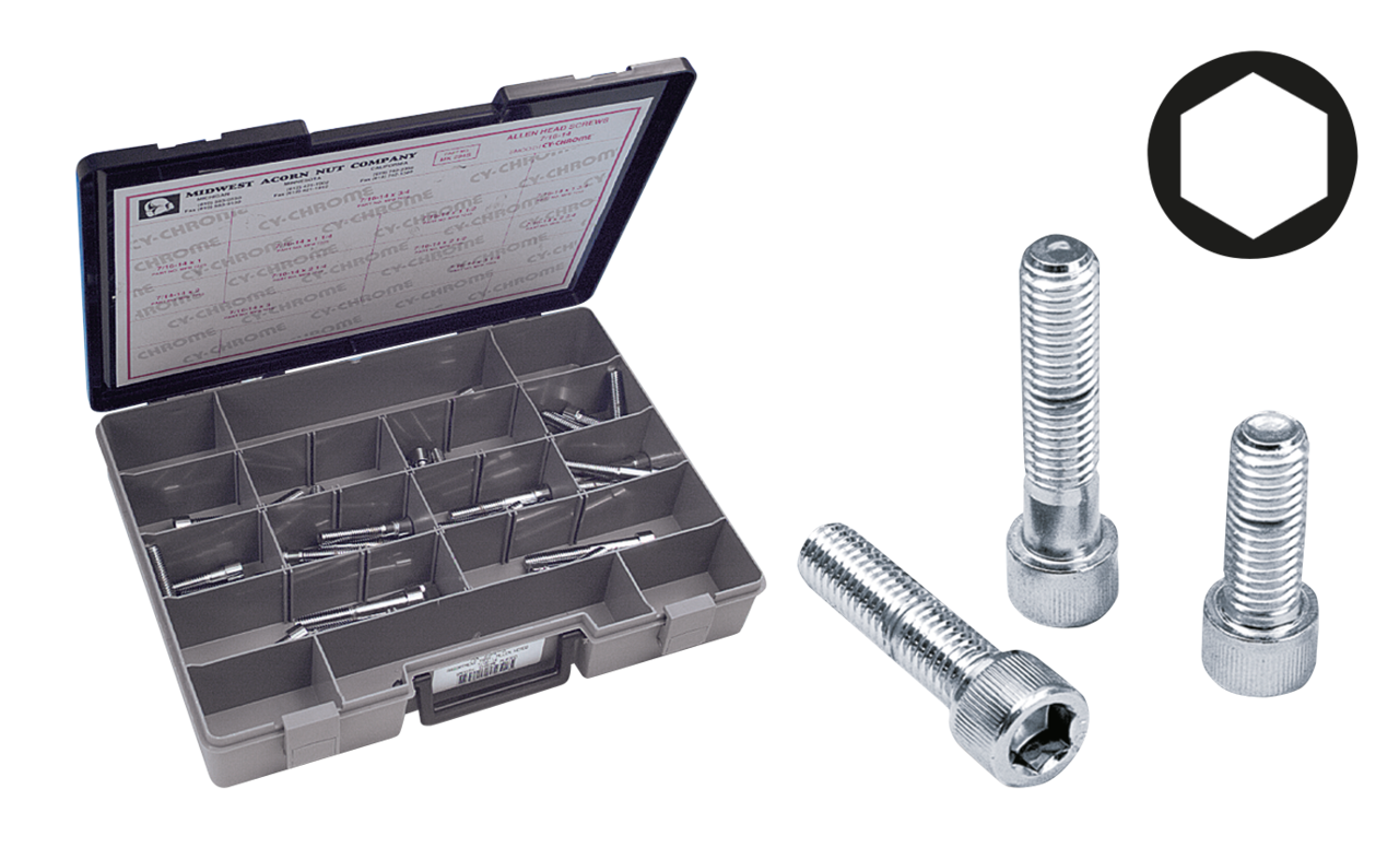 Midwest Acorn Nut Company Chrome Plated 7/16'' Unc Allen Head Screw Assortment – Hardware
