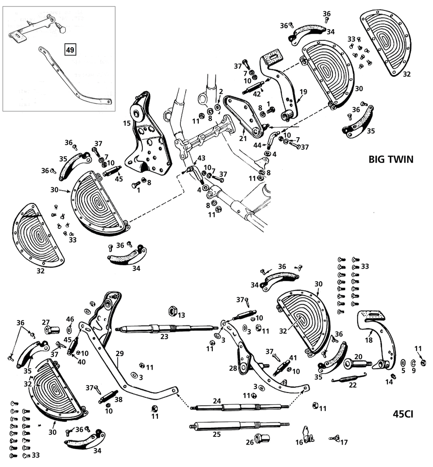 Colony Footboard Parts for Early Big Twin & 45CI – Foot Control